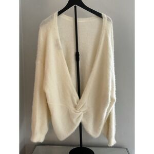 Eloquii Ivory Fuzzy Twist‎ Back Sweater Sz 22/24 Plus Soft Cozy Eyelash Knit Top